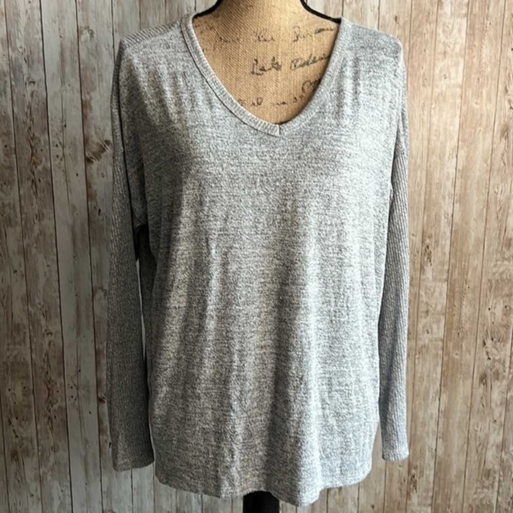 A.N.A. plain Solid Grey V Neck Long Sleeved Shirt